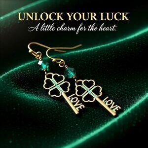 Lucky in Love! 4-Leaf Clover! Key 2 Love! St. Paddy's! Unique Handmade Earrings
